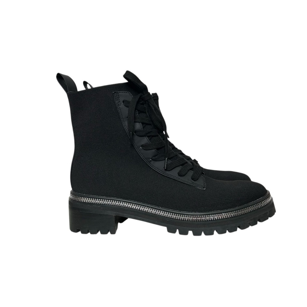 Steven New York Black Silver Firenze Stretch Knit Combat Booties Women’s Sz 8.5 - Picture 5 of 14